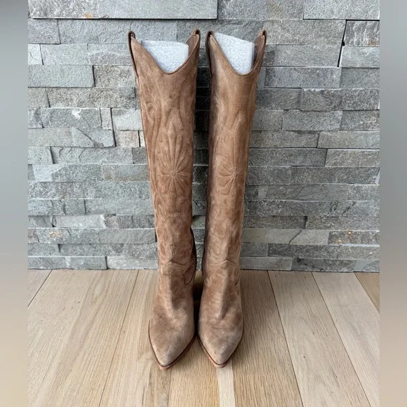 Steve Madden Lasso Pointed Toe Chunky Heel Knee-high Brown Cowboy Boots 8 - Picture 10 of 15